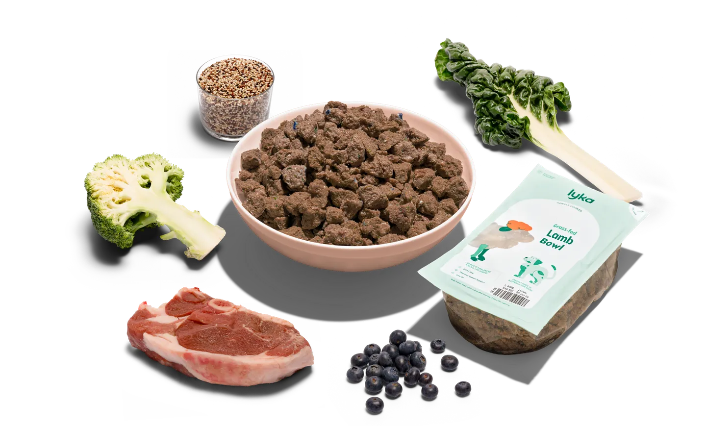 Lyka meal ingredients such as broccoli, beef and blueberries