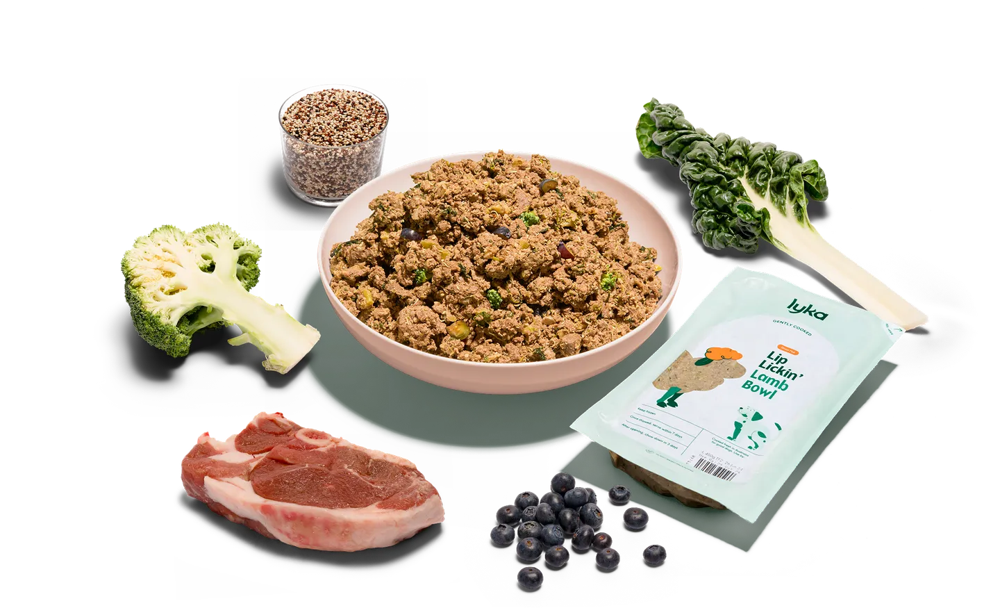 Lyka meal ingredients such as broccoli, beef and blueberries